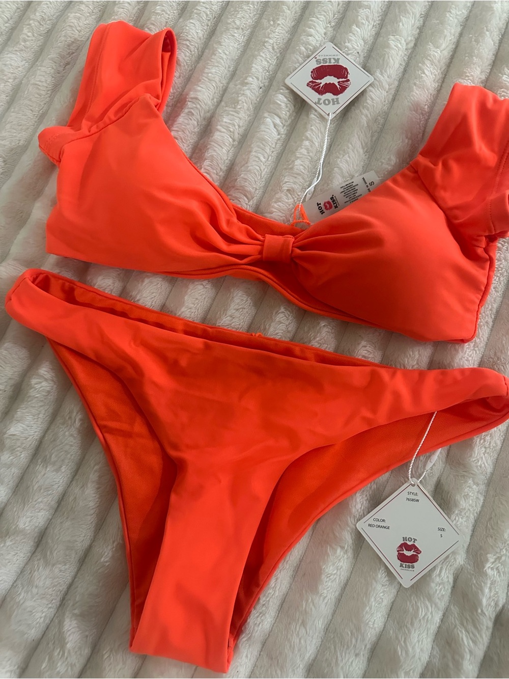 Hot Bright Orange Twist-Front Bikini Top & Classic Bottom